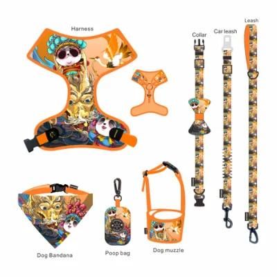 Fashion Pet Products Dog Harness Pet Vest Soft Pet No Pull Adjustable Dog Harness Leash Collar Poop Bag Bowtie Bandana Set