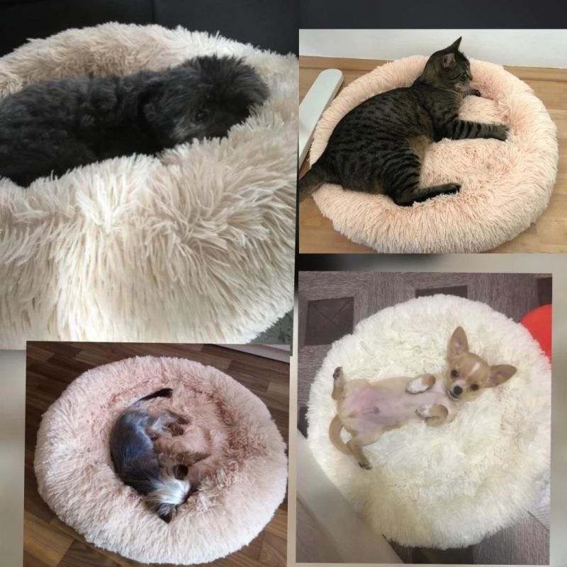 Round Pet Bed House Soft Long Plush for Dog Products Cushion Cat Bed House Animals Sofa