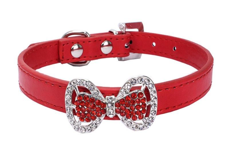Bling Crystal Bowbnot Pet Leather Collar