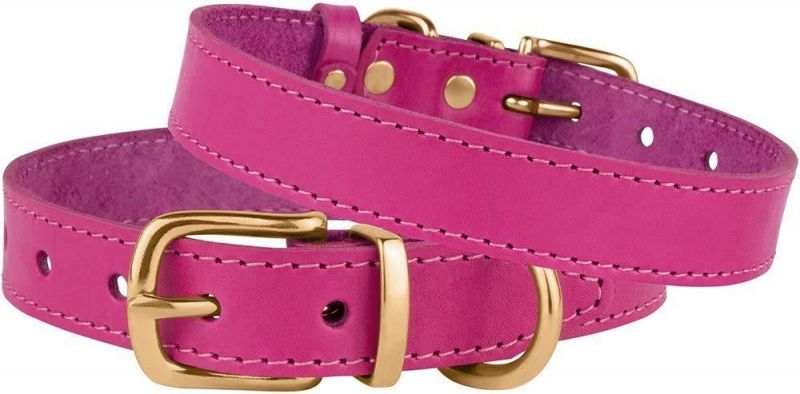Genuine Leather Dog Collar Adjustable Durable Pet Collars for Dogs Small Medium Large Puppy Black Brown Red Pink Purple Green