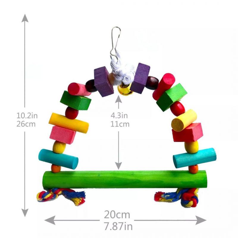 Parrot Standing Perch Toy Pet Birds Wooden Climbing Swing Ladder with Bells Nature Wood Chewing Hanging Bridge