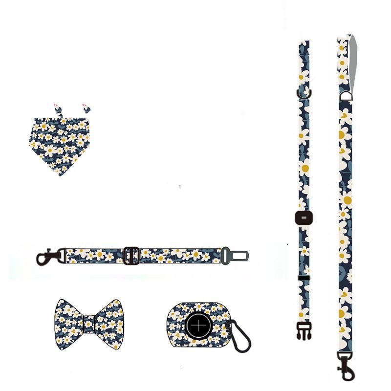 Custom Design 2 in 1 Reversible Dog Neoprene Adjustable Collar Bowknot Leash Harness and Bandana Sets