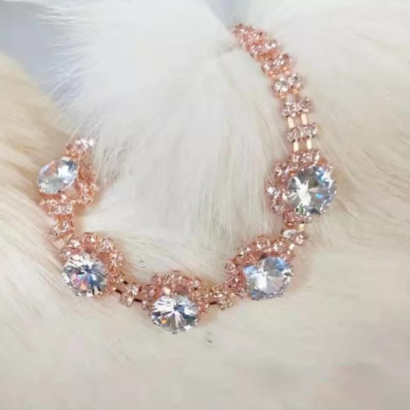 Bling Diamond Dog Chain Necklace Cat Jewelry Pet Accessories Decoration Collar Rose Gold