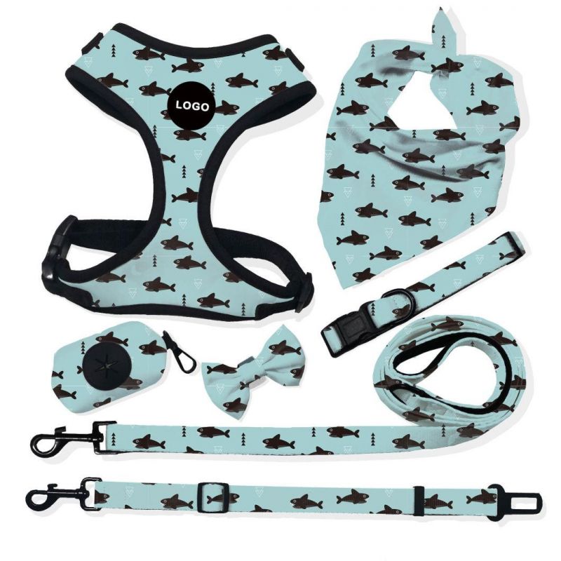 2021 Adjustable Dog Accessories Sublimation Dog Harness Set Custom Personalized Pet Supplies Dog Chest Harness Collar and Leash
