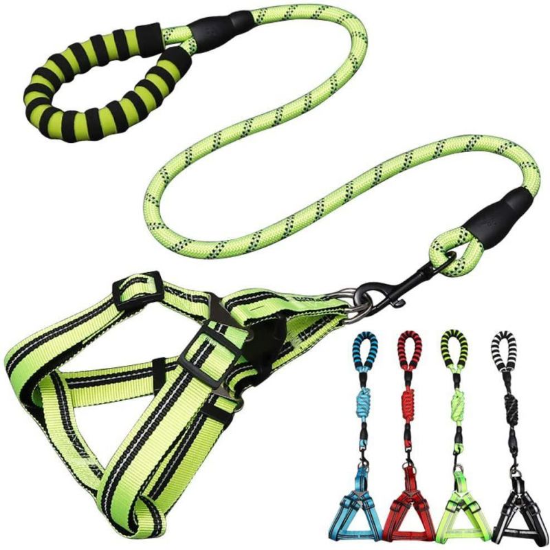 Dog Leash Harness Set Durable Adjustable Heavy Duty Reflective Dog Harness