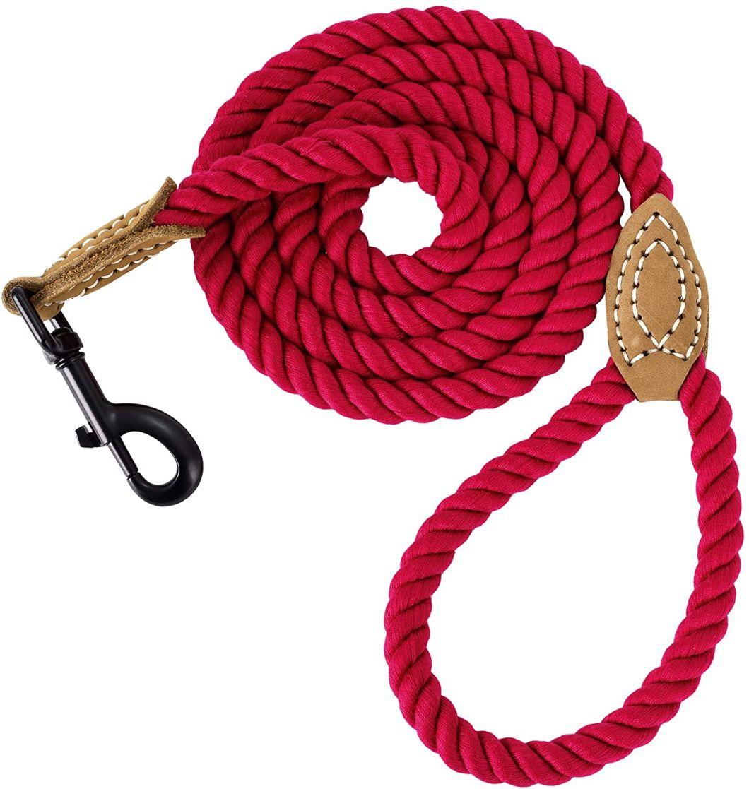 Braided Cotton Rope Leash with Leather Tailor Handle