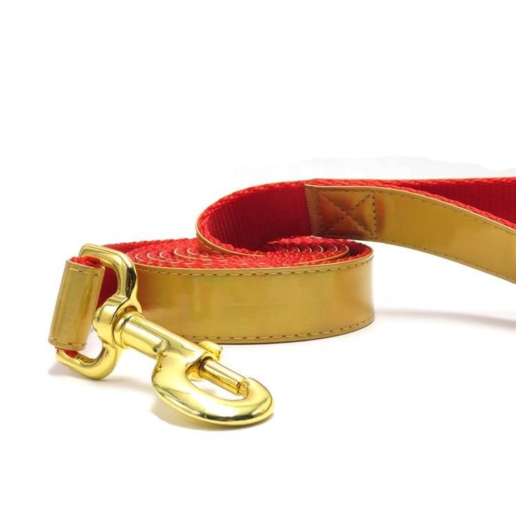 Custom High Quality Gold Metal Buckle Nylon PU Dog Collars Matching Leash Available Separately