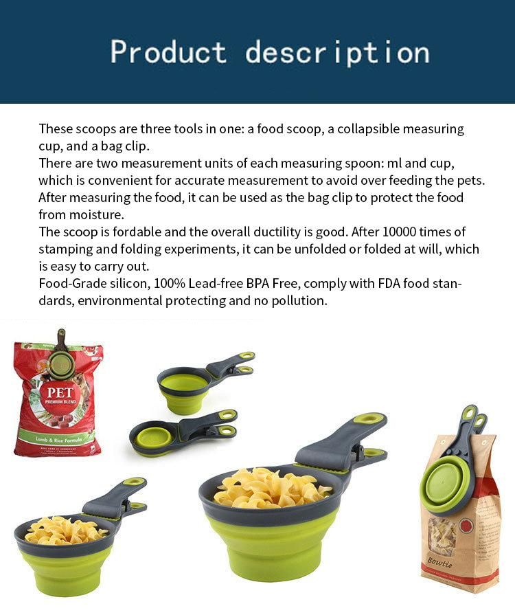Portable PP+TPE Silicone Green Red 2 in 1 Folding Pet Food Spoon Bowl