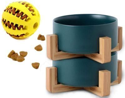 Dog Cat Bowl Dishes with Wood Stand for Food and Water, No Spill Pet Food Water Feeder for Cats Medium Dogs