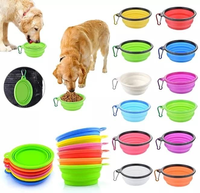 Silicone Collapsible Pet Dog Bowl with Carabiner Clip for Travel