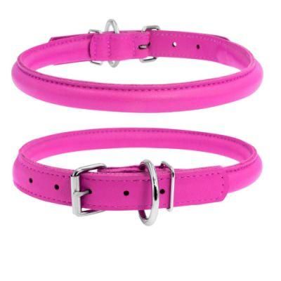 Rolled Leather Dog Collar Soft Round Rope Pet Collars for Small Medium Large Dogs