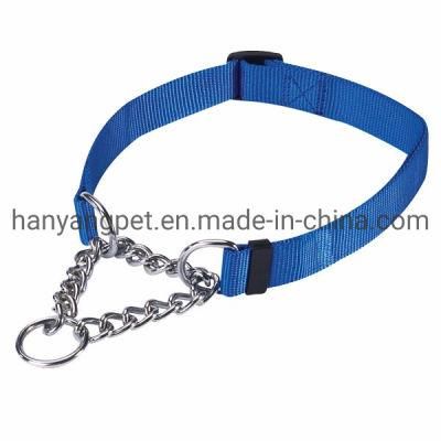 Custom Wholesale Nylon Martingale Dog Chain Collar with Metal Chain