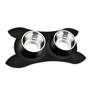 Hot Selling Stainless Steel Silicone Mat Pet Double Bowl Dog Bowl