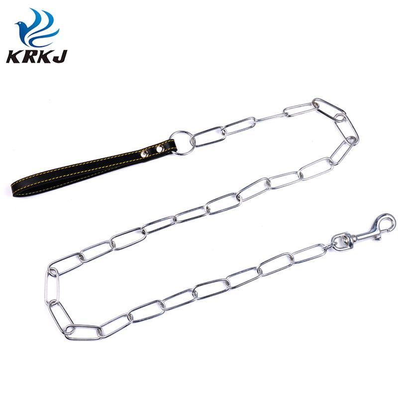 Use for Pet 120cm Thick Iron Soldering Chain Leash Strong with Leather Handle for Dog