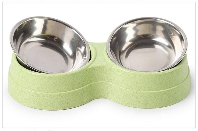 Double Bowls Dog Food Water Feeder Stainless Steel Pet Bowl