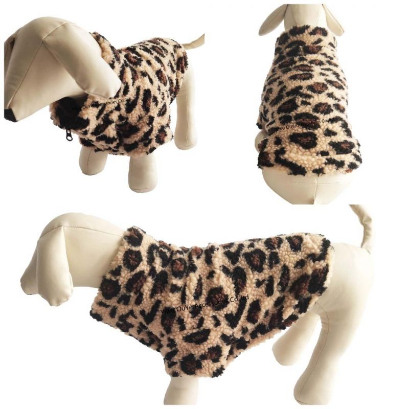 Warm Zip Lamb-Fleece Soft-Lined Leopard Dog Accessories Apparel Pet Clothes