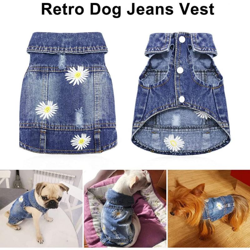 Pet Denim Clothes Dog Summer Cowboy Vest Daisy Shirt Jeasn Jacket