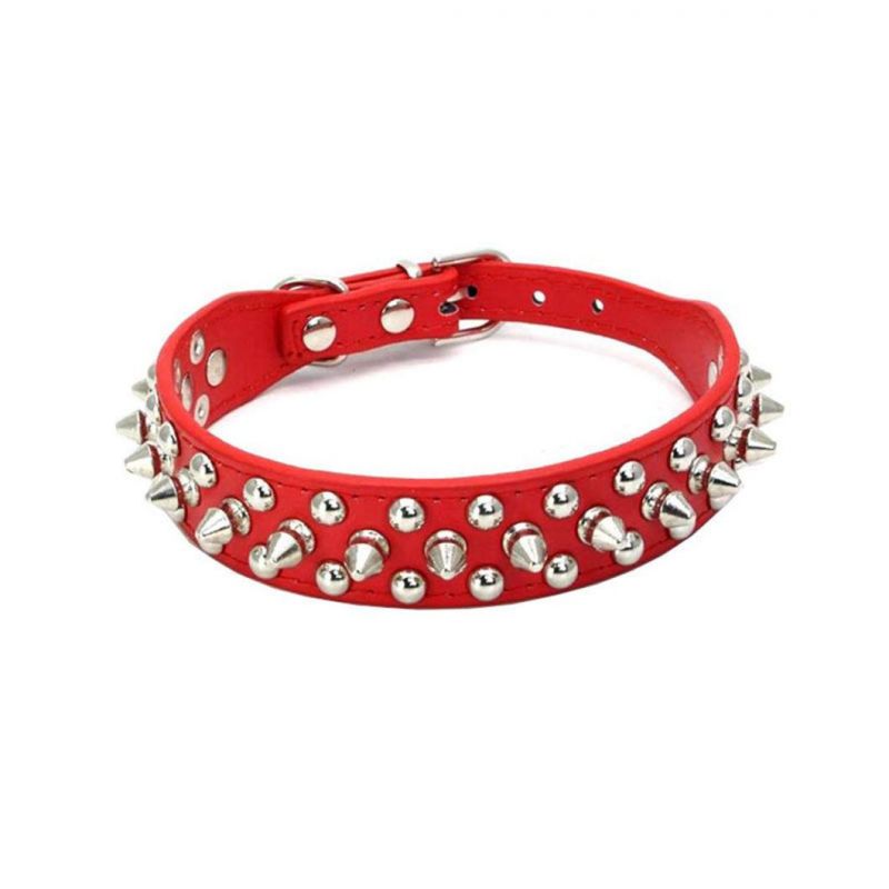 Studded Dog Collar PU Spiked Pet Collar Anti-Bite PU Leather Dog Collar