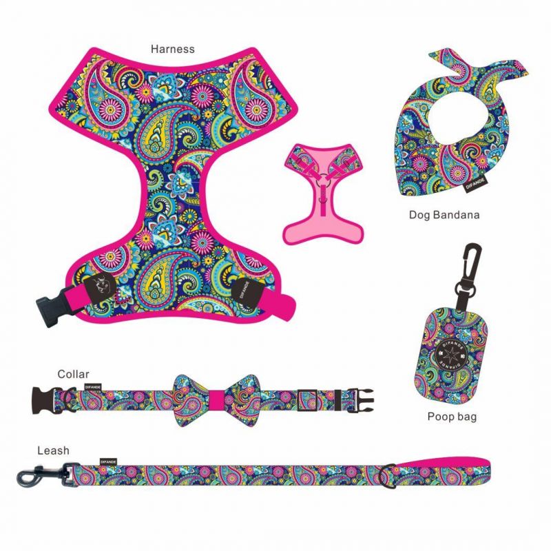 OEM Accept Adjustable Adjustable Reversible Designer Soft Collar Leash Dog Pet Harness Set