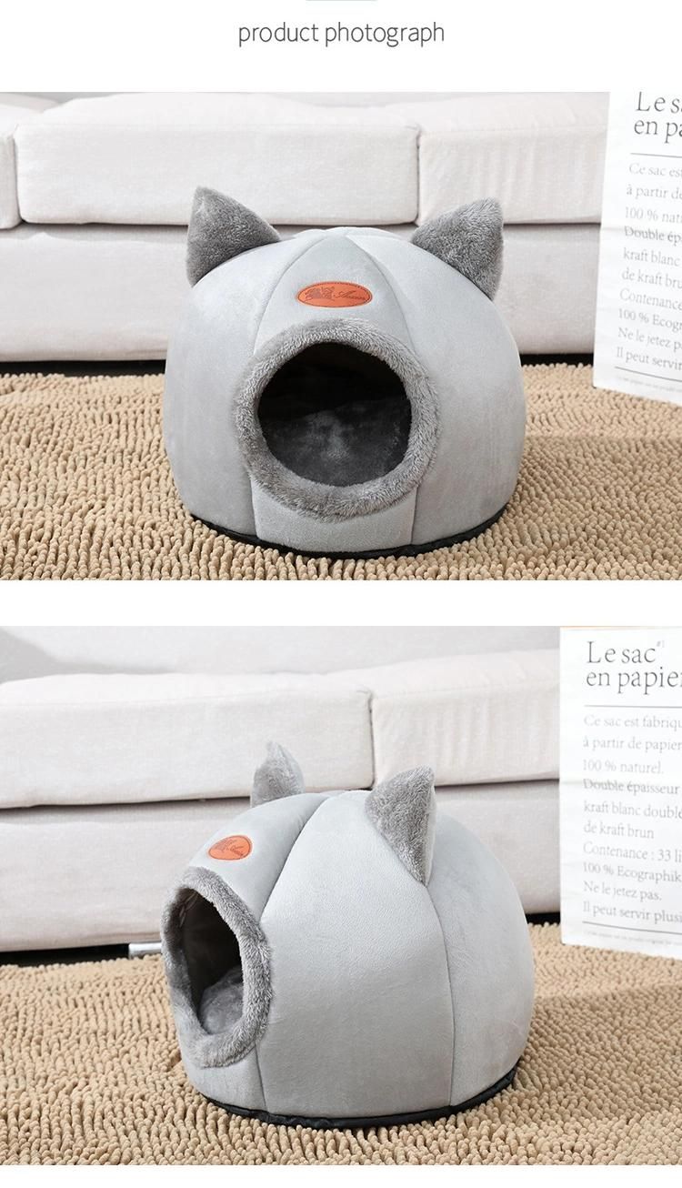 Indoor Nest Warm Breathable Firm Durable 2 in 1 Foldable Comfortable Triangle Semi-Closed Pet Tent Soft Cat Bed Cave