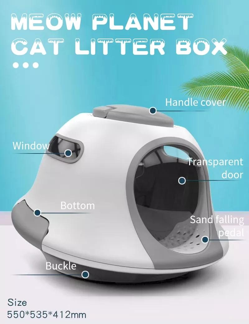 Meow Planet Shape Fully Enclosed Large Pet Cat Litter Box Large Space Anti-Splash Cat Toilet with Cover