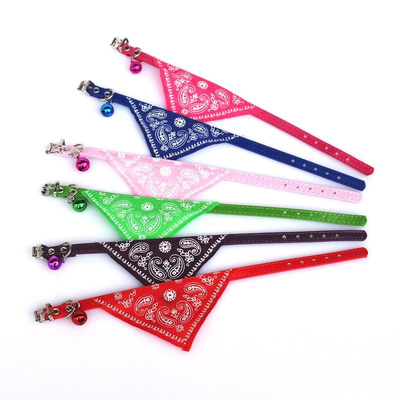 Wholesale Pet Cartoon Triangle Towel PU Collar Canvas Dog Saliva Towel Printed Scarf Bandana