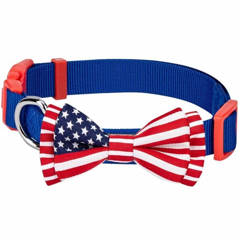 National Pride Handmade USA Jacquard Weave Fabric Detachable Bow Tie Dog Collar