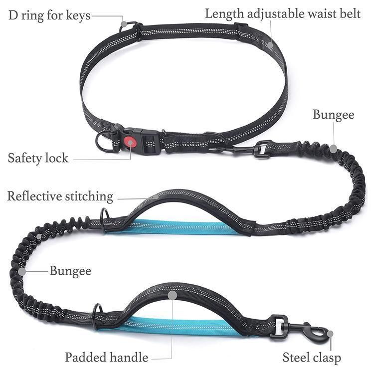 Durable Padded Dual Hands Free Reflective Nylon Bungee Dog Leash