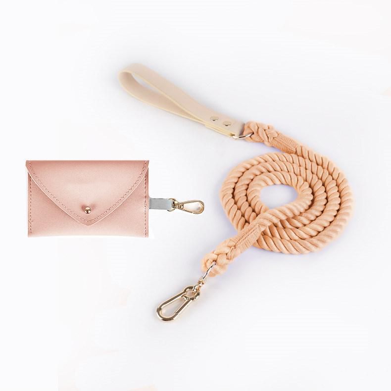 Hot Sale Amazon 2022 New Product Pet Leads Leather Handle Braided Rope Dog Leash Waste Bag Holder Dispenser
