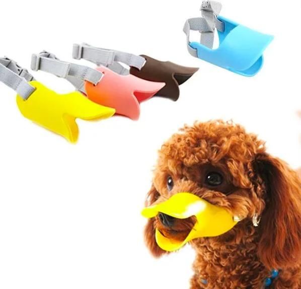 Custom Funny Dog Muzzle Adjustable Anti Bite Bark Silicone Duck Shaped Mouth Mask Cover Guard for Pet Dog