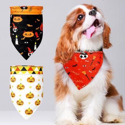 Halloween Pumpkin Ghost Bat Pattern Holiday Accessories Dog Triangle Bibs Scarf Washable Pet Dogs Bandanas