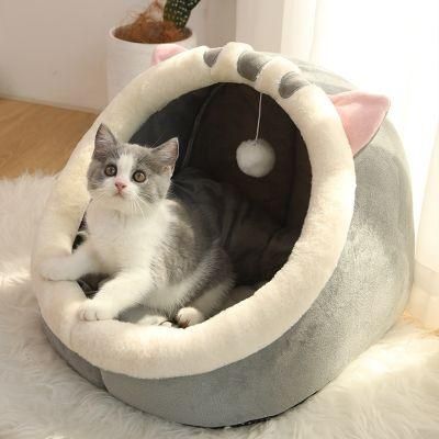 Design Cat Bed Wholesale Flower Round Pet Cave Supply Grey Warm Felt Cat Bed