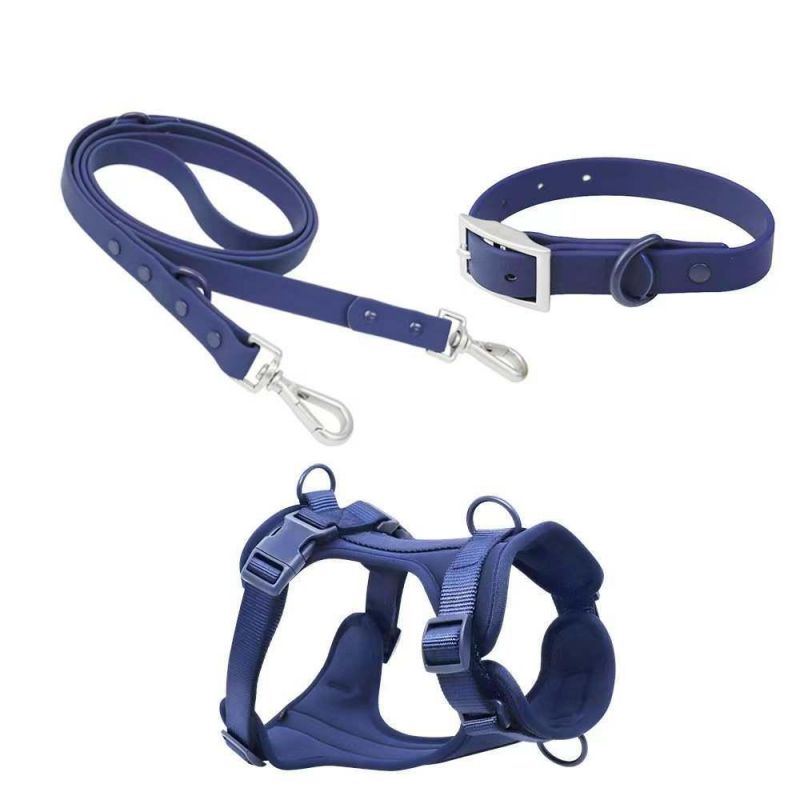 New Lightweight Custom Logo Pet Dog Safety Harness Adjustable Soft Padded Air Layer Dog Harness with Rubber Dog Collar Leash