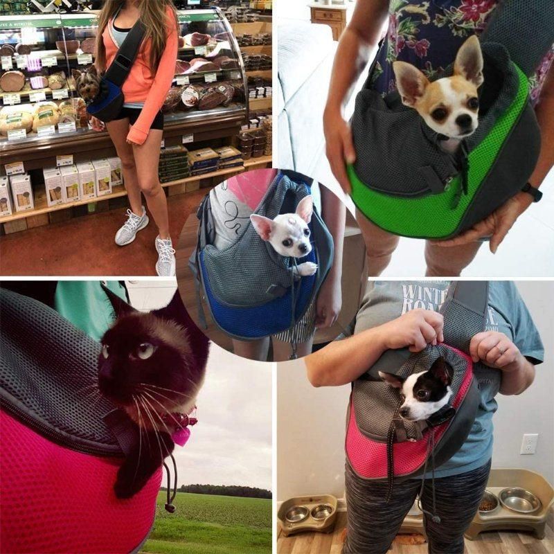 Reflective Pet Dog Sling Carrier Mesh Hand Free Adjustable Breathable Mesh Travel Safe Sling Dog Satchel Carrier Bag Papoose Crossbody Bag Carrier for Dogs Cats