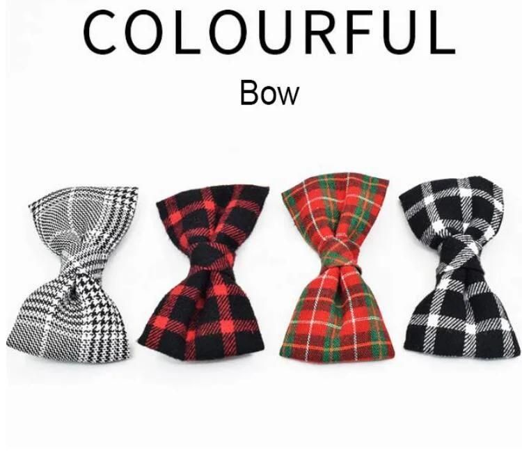 Adjustable Unique Style Plaid Print Bow Tie Dog Collar for Dogs and Cats