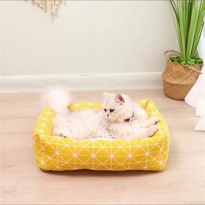 Square Gray Yellow Comfortable Shredded Memory Foam Pet Bed for Dogs &amp; Puppies