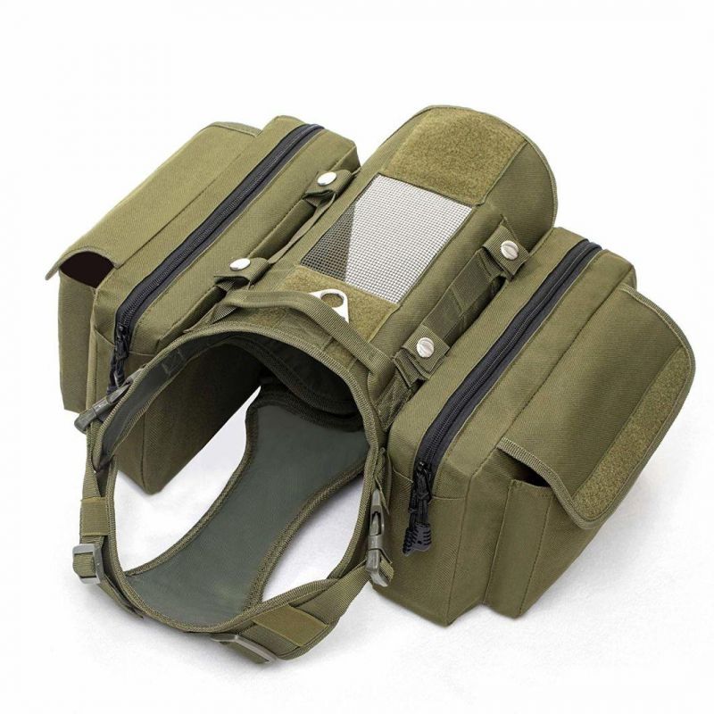 Tactical Dog Harness Working Dog Vest Backpack with Saddle Bag for Medium & Large Dog
