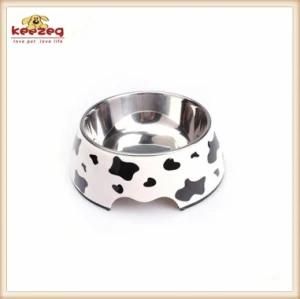 Cow Pattern Melamine&Stainless Steel Pet Dog Food Bowl (KE0014)