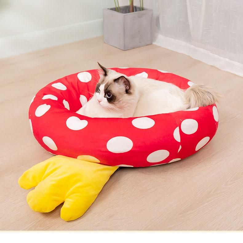 Red Polka Dots Hot Style Plush Round Dog Bed Creative Dog Kennel Cat Kennel Cross-Border Pet Sleeping Bed