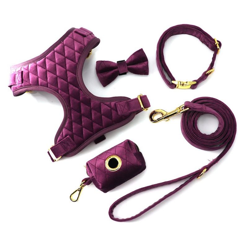 Hot Sale Classic Velvet Grid Dog Collar Leash Set Luxury Style
