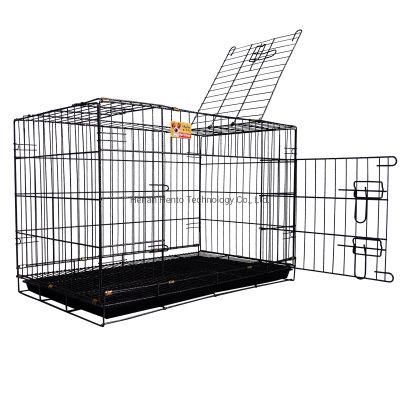 Factory Hot Sale with Tray Bold Folding Double Door Dog Cage Kennel Pet Iron Cage