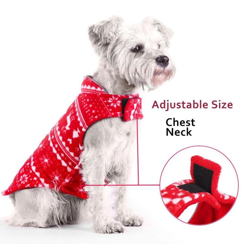 Classic Christmas Pattern Reversible Wear Pet Polar Fleece Jacket Dog Winter Warm Outwear Dog Adjustable Freely Fleece Clothes