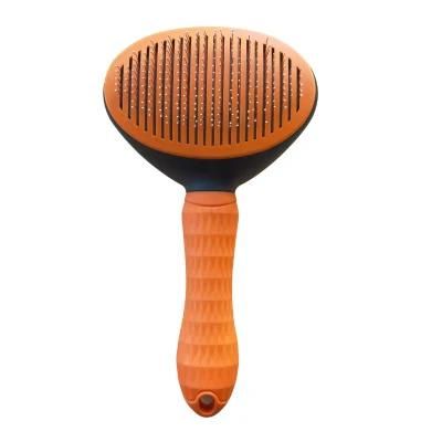 Oval Self-Cleaning Slicker Brush for Dogs and Cats Pet Grooming Dematting Brush Fine Needle-Orange-L