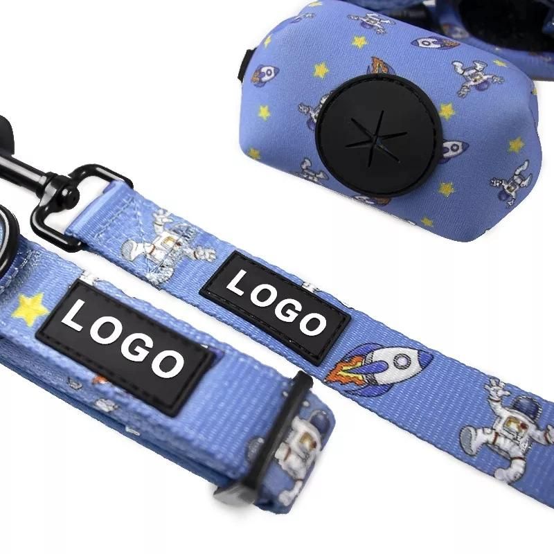 IG Hot Custom Logo / Pattern Adjustable Dog Harness with Matching Collar Leash, Dog Poop Bag