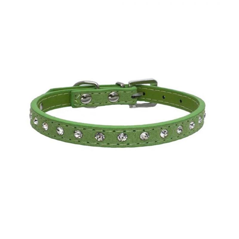 One Row Bling Diamond Cat Collar Suede Leather Pet Collar