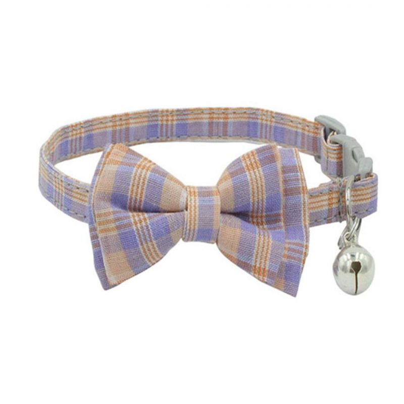Plaid Dog Collar with Bow Adjustable Cat Collar