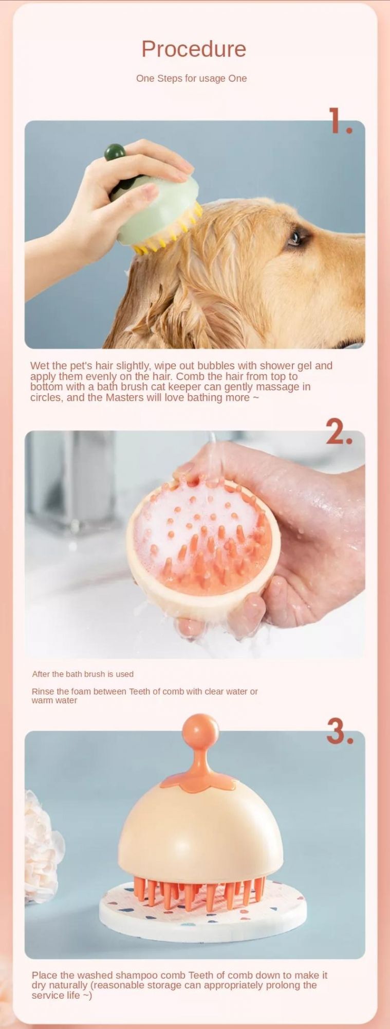 Amazon New Multi Pet Bathing Tool Plastic Hair Removal Cute Pet Batch Brush Series Pet Shower Brush