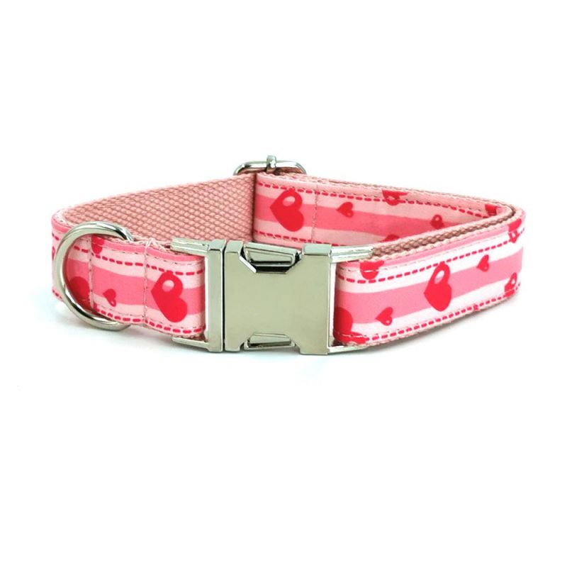 Cute Design Princess Style Pink Heart Printing Personalized Cat Bow Tie Dog Collar Pet Dog Collar and Leash Set