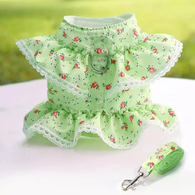 Lovely Small Flower Adjustable Portable Pet Harness and Leash Set