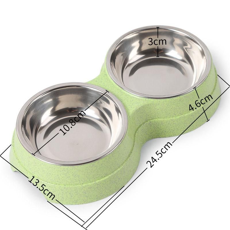Double Bowls Dog Food Water Feeder Stainless Steel Pet Bowl